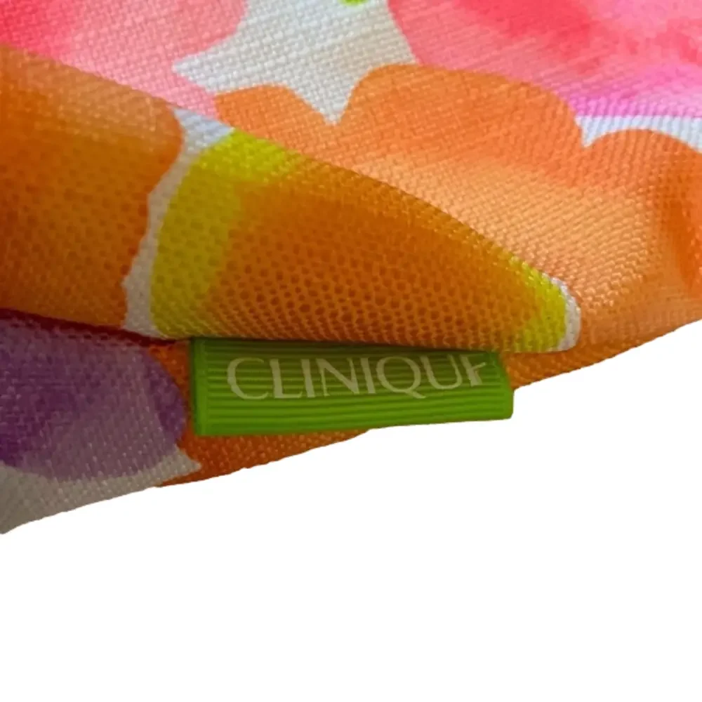 Clinique Pink Orange Green Floral Cosmetic Bag